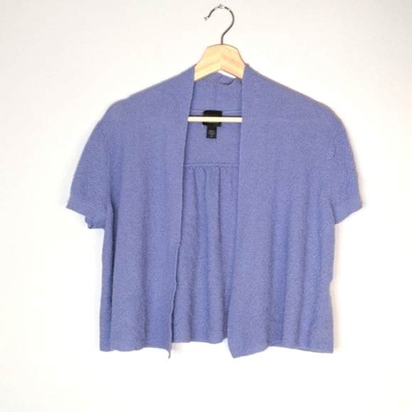 Eileen Fisher 100% Wool Periwinkle Purple Open Cardigan Short Sleeve Knit Size M - Picture 11 of 15
